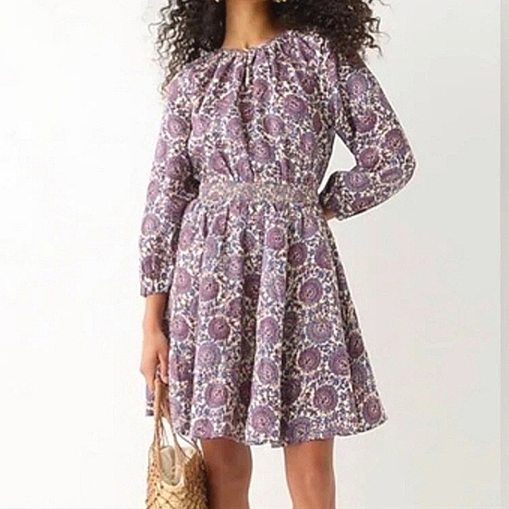 J.Crew Linen Palermo Smocked-Waist Floral Cottagecore Sustainable Mini Dress